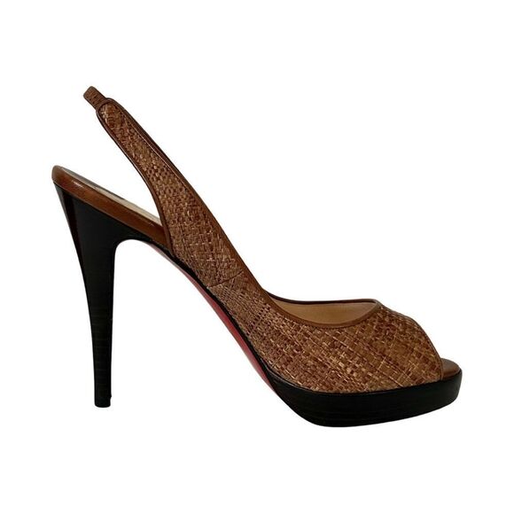 Christian Louboutin Raffia and Leather Yoyo Slingback Heels Brown Sz 39 - Picture 10 of 12